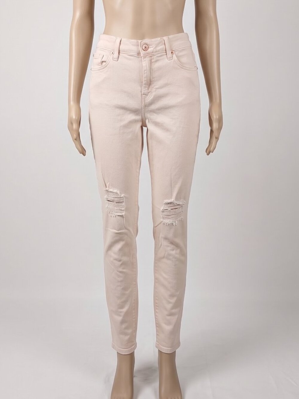 7 For All Mankind Distressed Skinny Jeans Size 28 Blush Pale Pink Ripped Knee